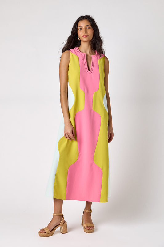 Garden Colorblock sleeveless v-neck ankle length dress on model — CROSBY by Mollie Burch