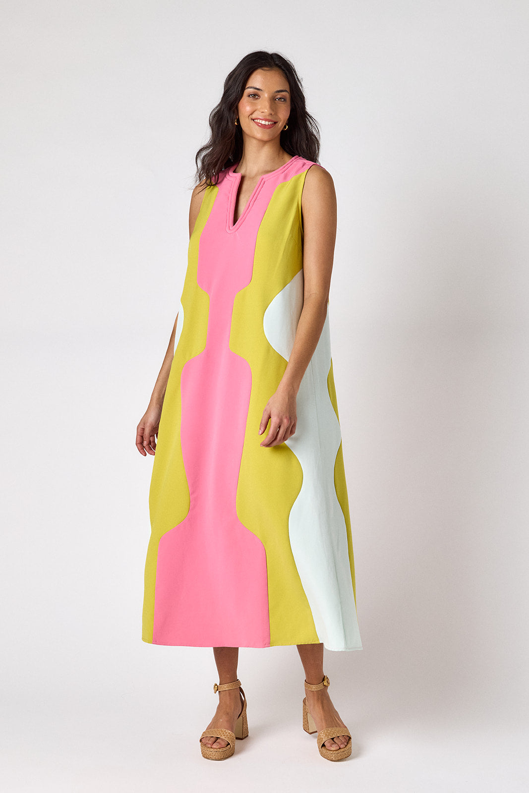 Garden Colorblock sleeveless v-neck ankle length dress on model — CROSBY by Mollie Burch