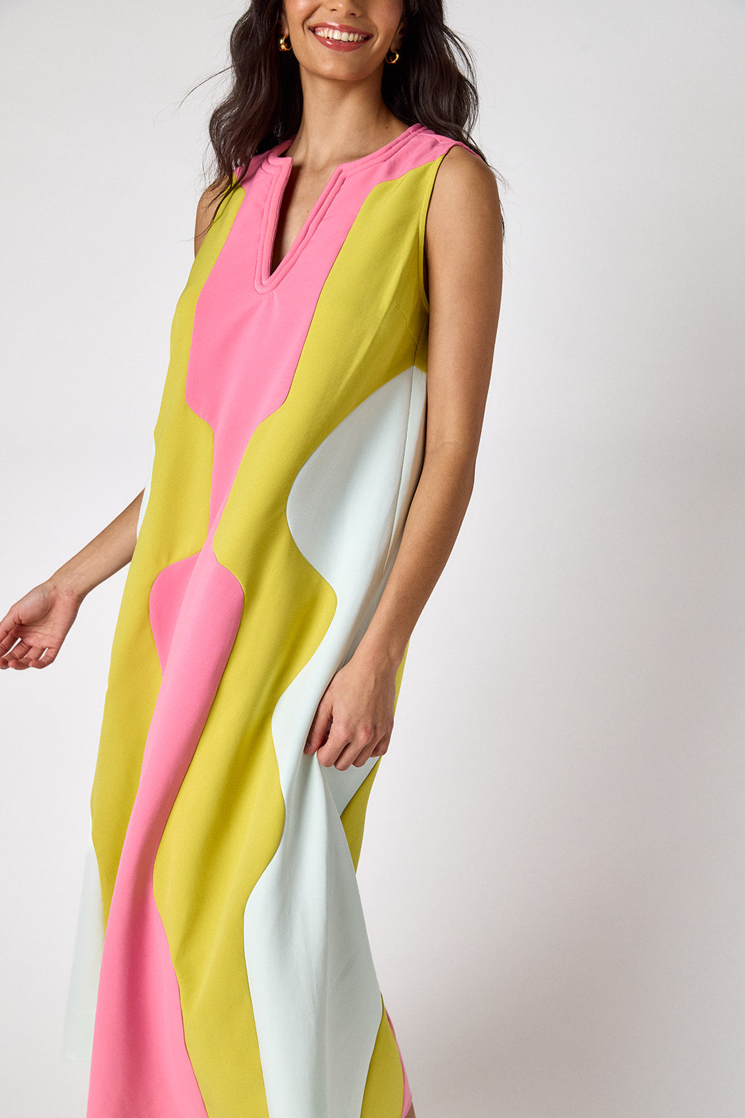 Garden Colorblock sleeveless v-neck ankle length dress on model — CROSBY by Mollie Burch