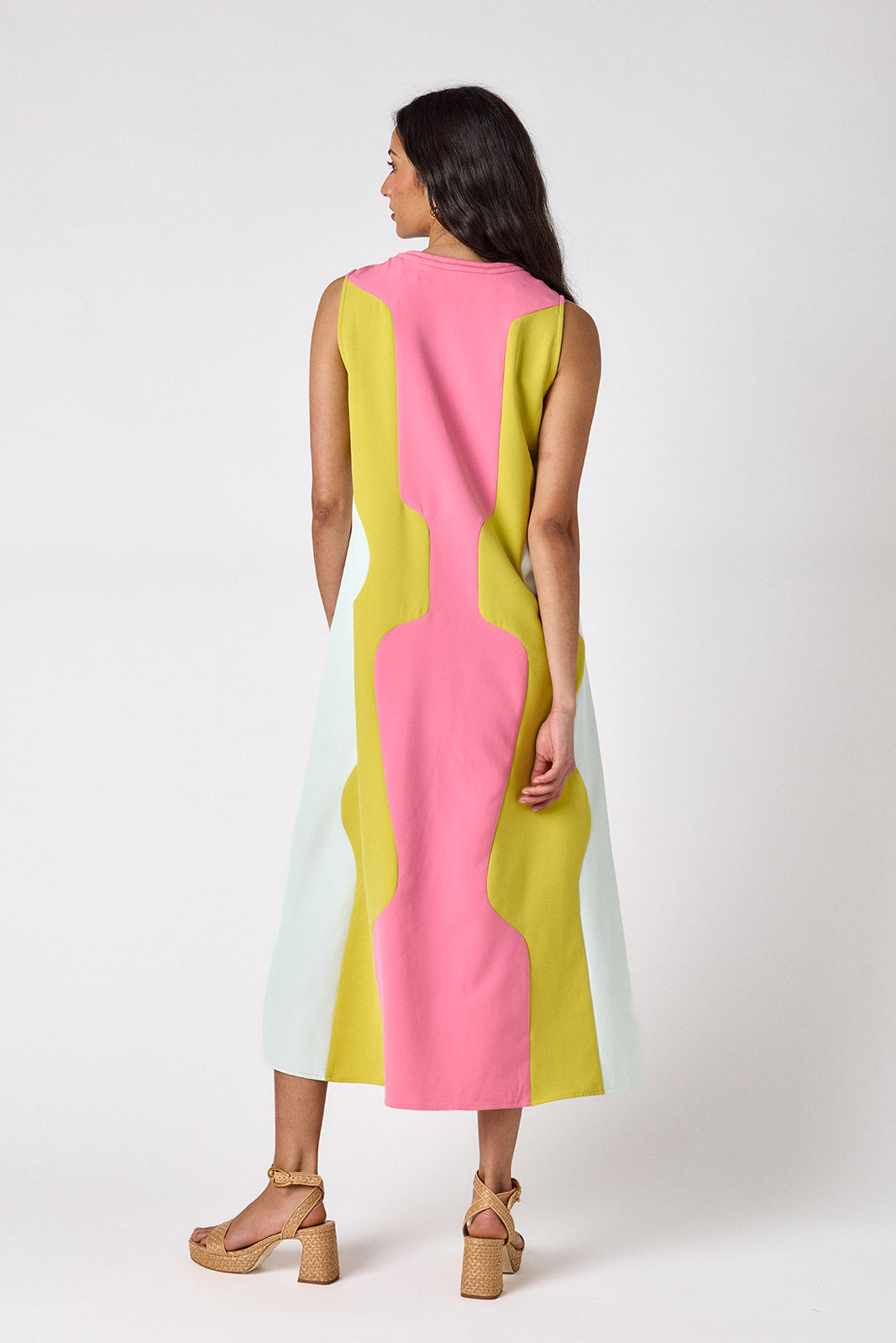 Garden Colorblock sleeveless v-neck ankle length dress on model — CROSBY by Mollie Burch