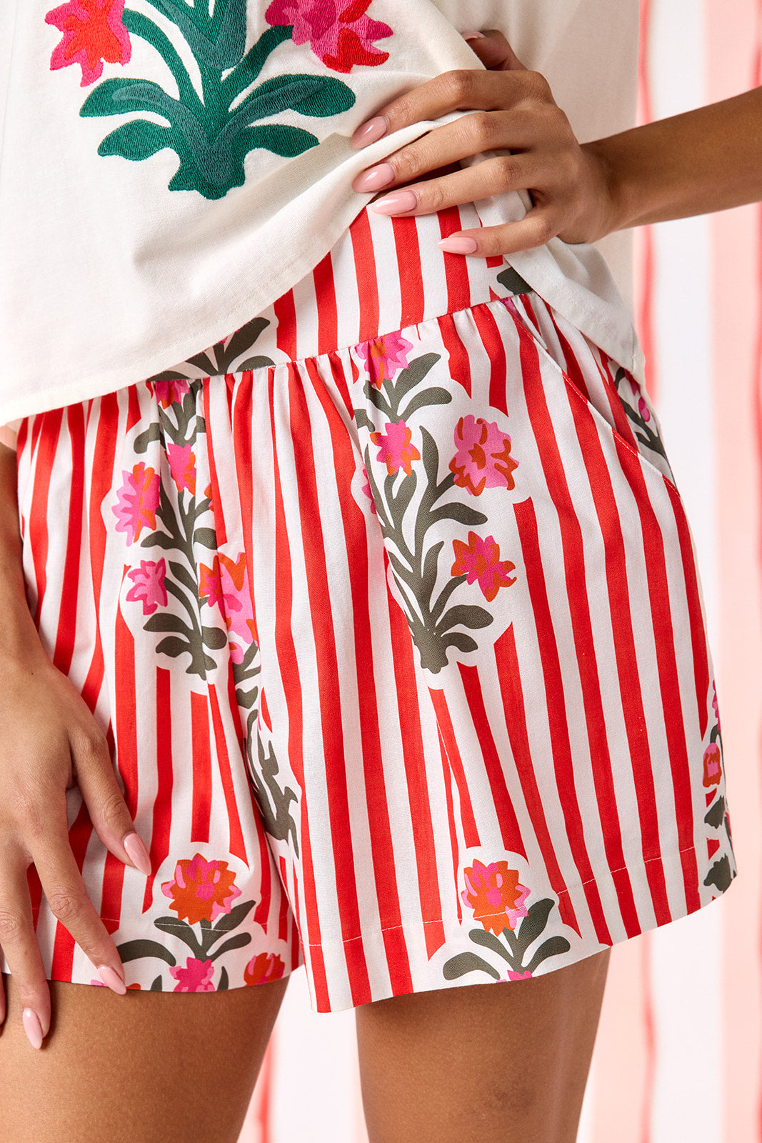 Garden Parasol shorts on model — CROSBY by Mollie Burch