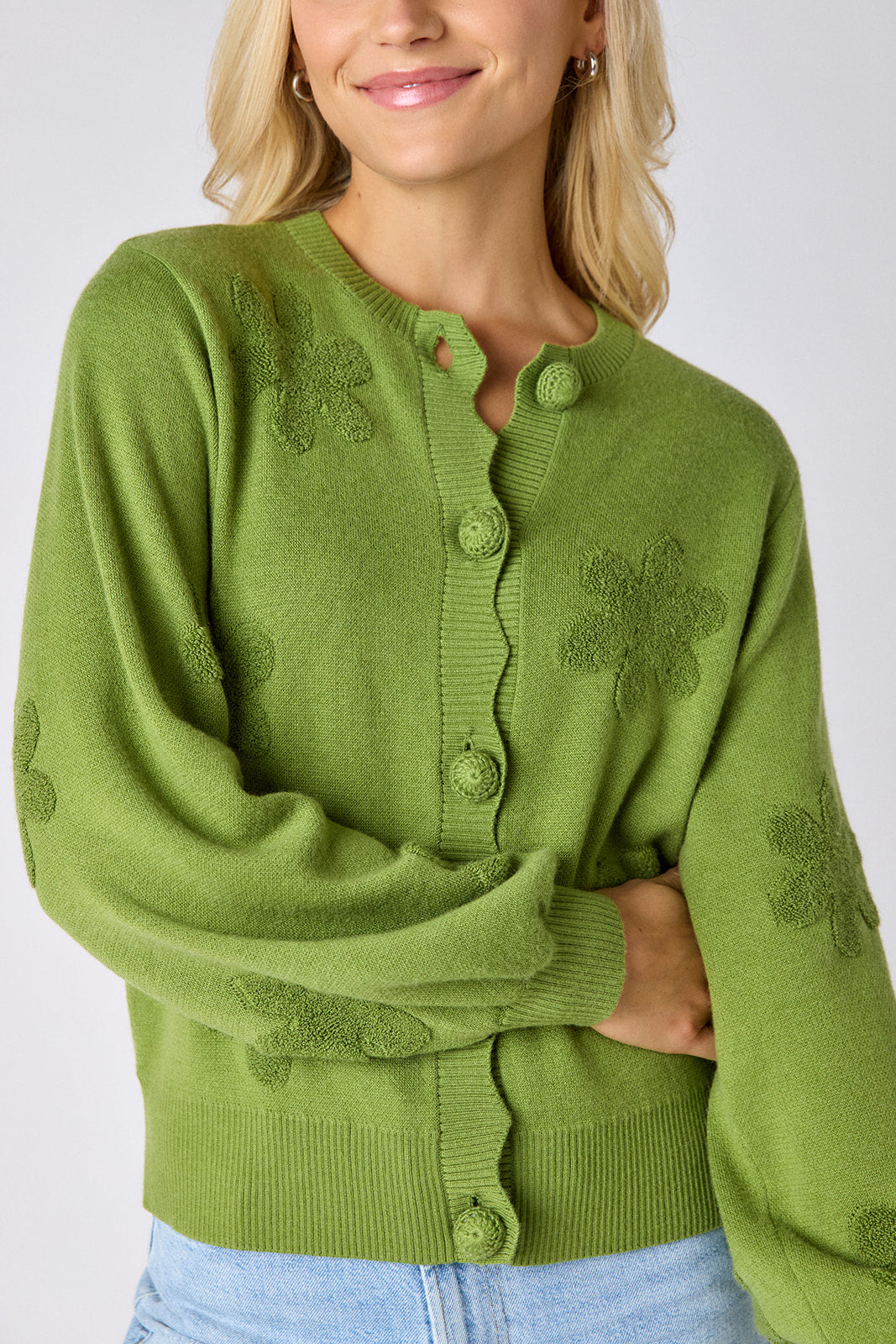 トップス BIBIY ANNABELLE CARDIGAN GREEN Colson Cardigan — Embroidered Knit Layer | CROSBY by Mollie Burch
