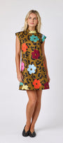 Happy Leopard structured A-line dress on model — CROSBY by Mollie Burch