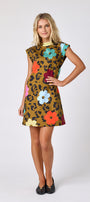 Happy Leopard structured A-line dress on model — CROSBY by Mollie Burch