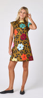 Happy Leopard structured A-line dress on model — CROSBY by Mollie Burch