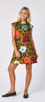 Happy Leopard structured A-line dress on model — CROSBY by Mollie Burch
