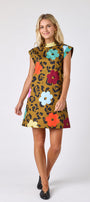 Happy Leopard structured A-line dress on model — CROSBY by Mollie Burch