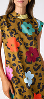 Happy Leopard structured A-line dress on model — CROSBY by Mollie Burch