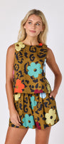 Happy Leopard shorts with matching boxy tank on model — CROSBY by Mollie Burch