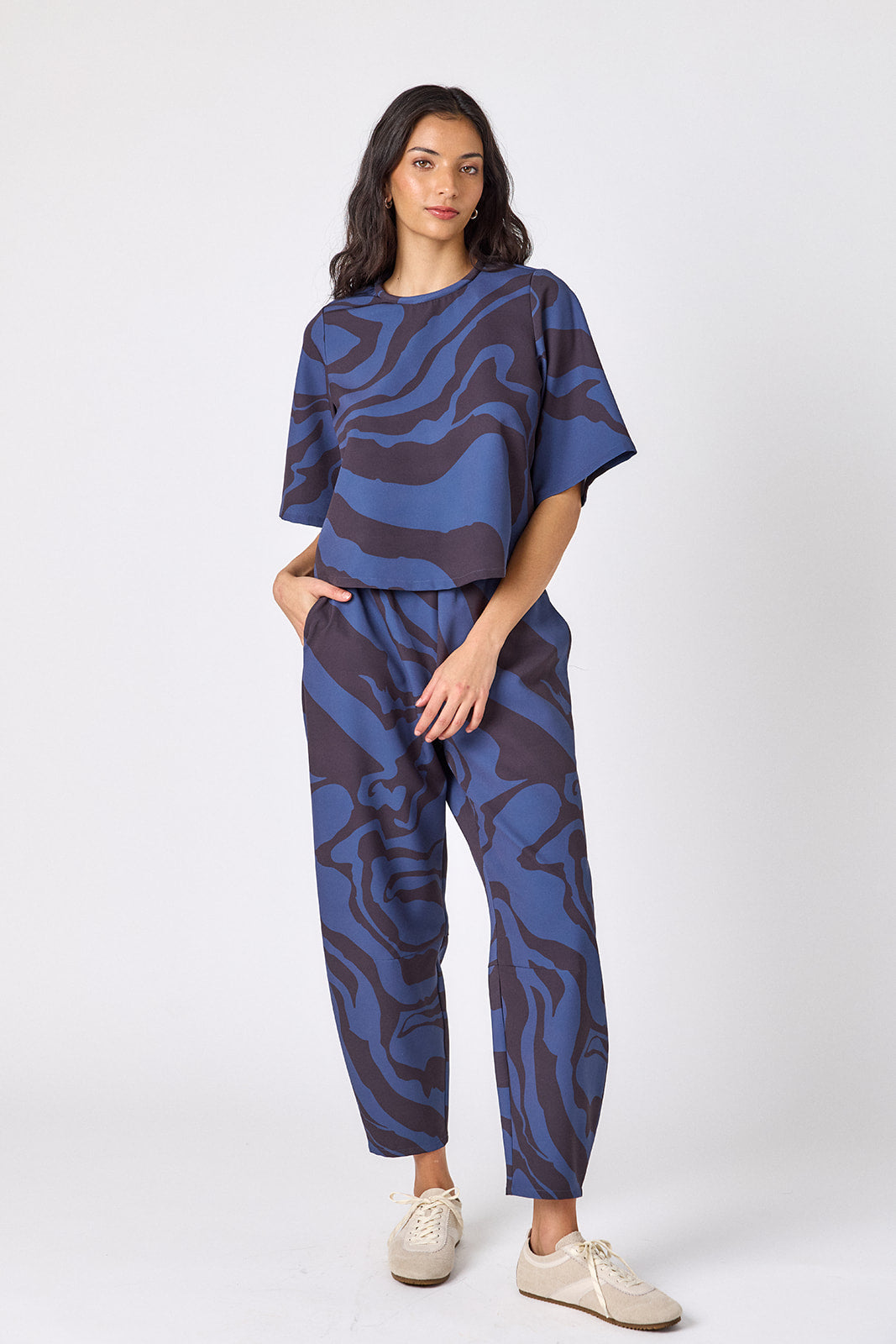 Ink Wave relaxed fit barrel pant on model – CROSBY by Mollie Burch