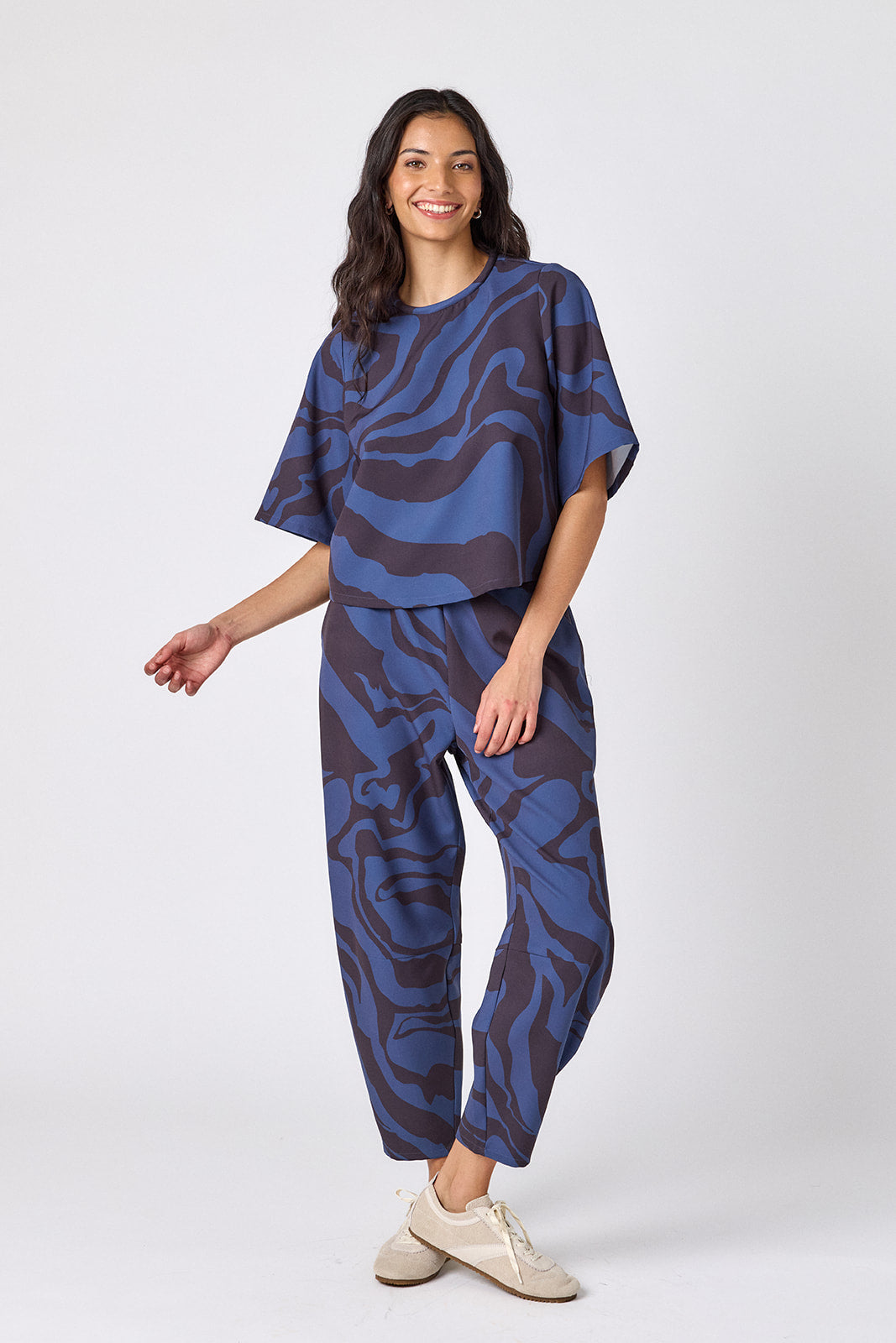 Ink Wave relaxed fit barrel pant on model – CROSBY by Mollie Burch