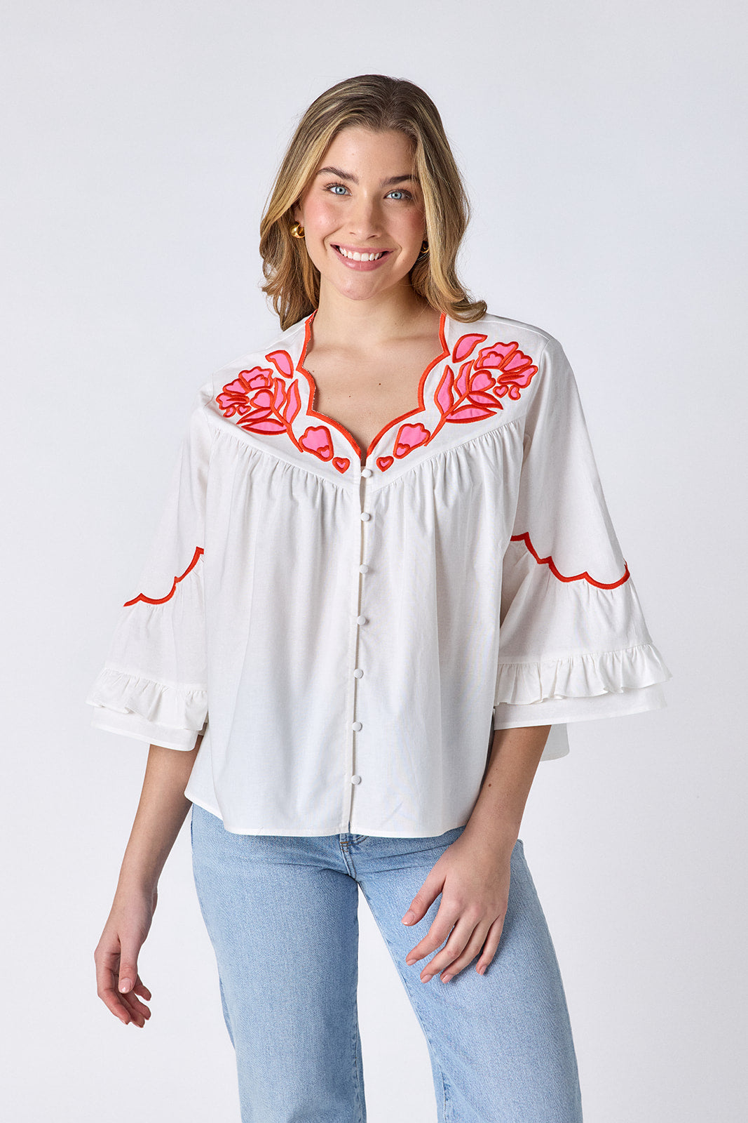 Ity Blouse with Embroidered Details in Ivory | CROSBY by Mollie Burch