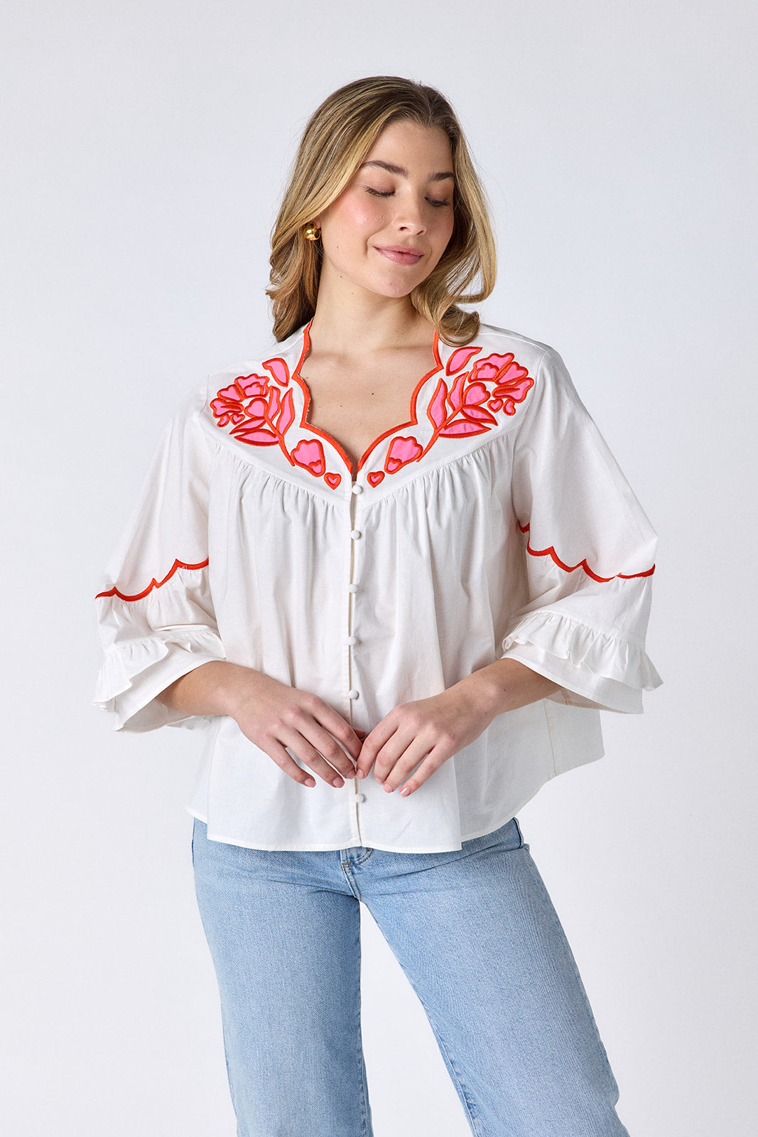 Ity Blouse with Embroidered Details in Ivory | CROSBY by Mollie Burch