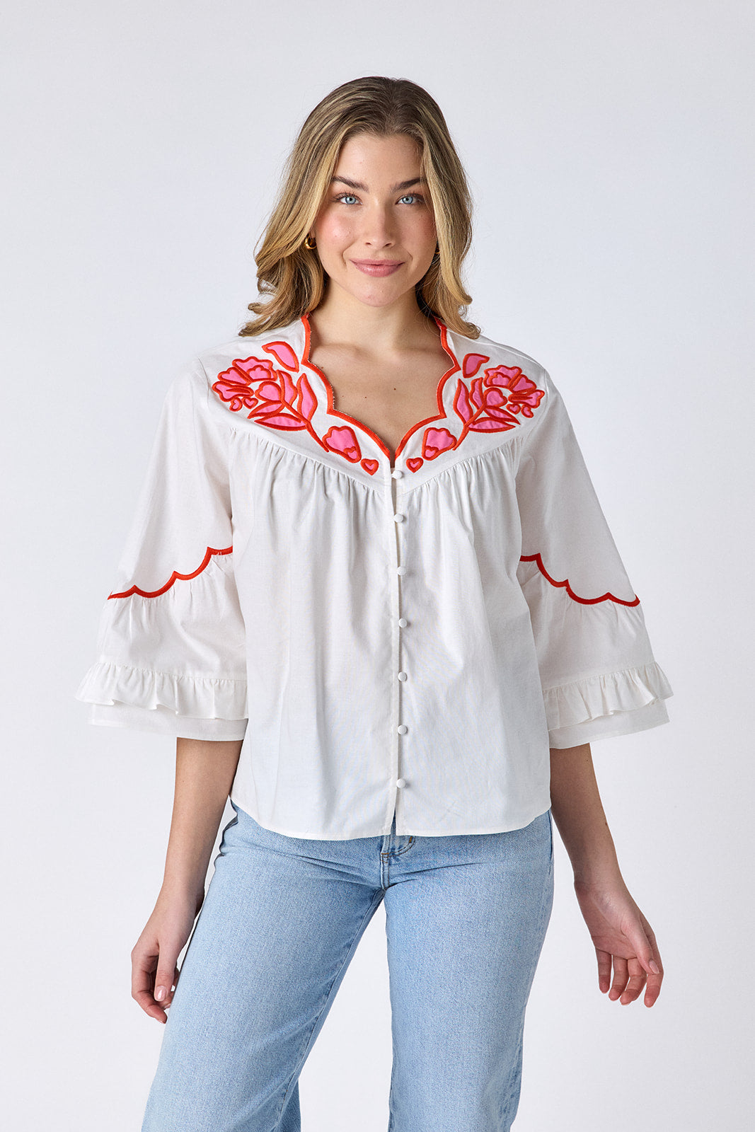 Ity Blouse with Embroidered Details in Ivory | CROSBY by Mollie Burch