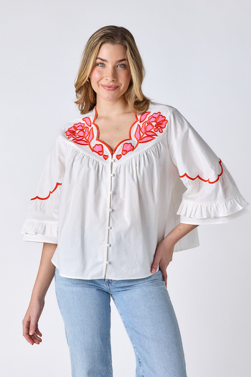 Ity Blouse with Embroidered Details in Ivory | CROSBY by Mollie Burch