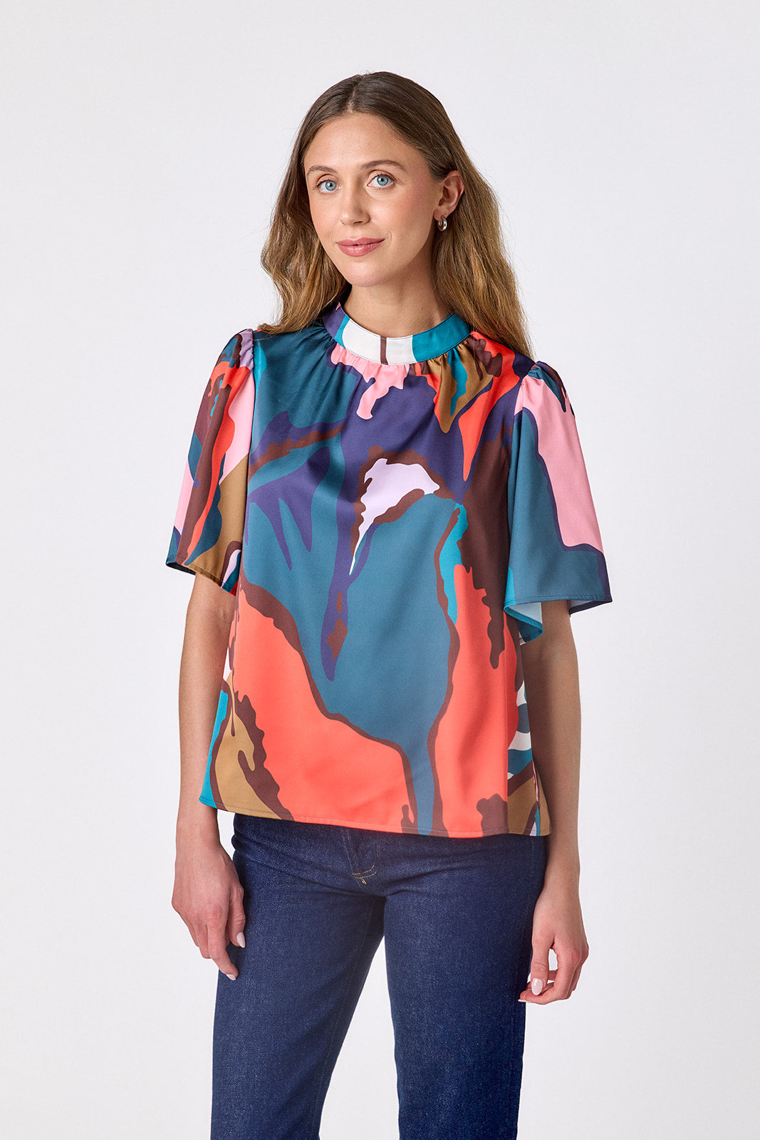 Leaf Study A-line short sleeve top on model – CROSBY by Mollie Burch