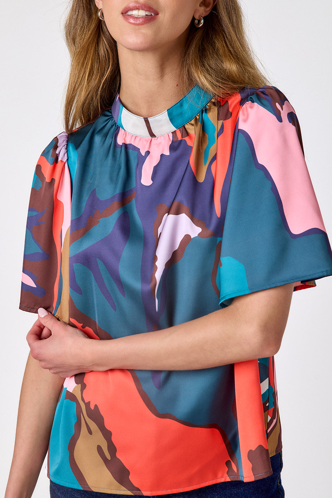Leaf Study A-line short sleeve top on model – CROSBY by Mollie Burch