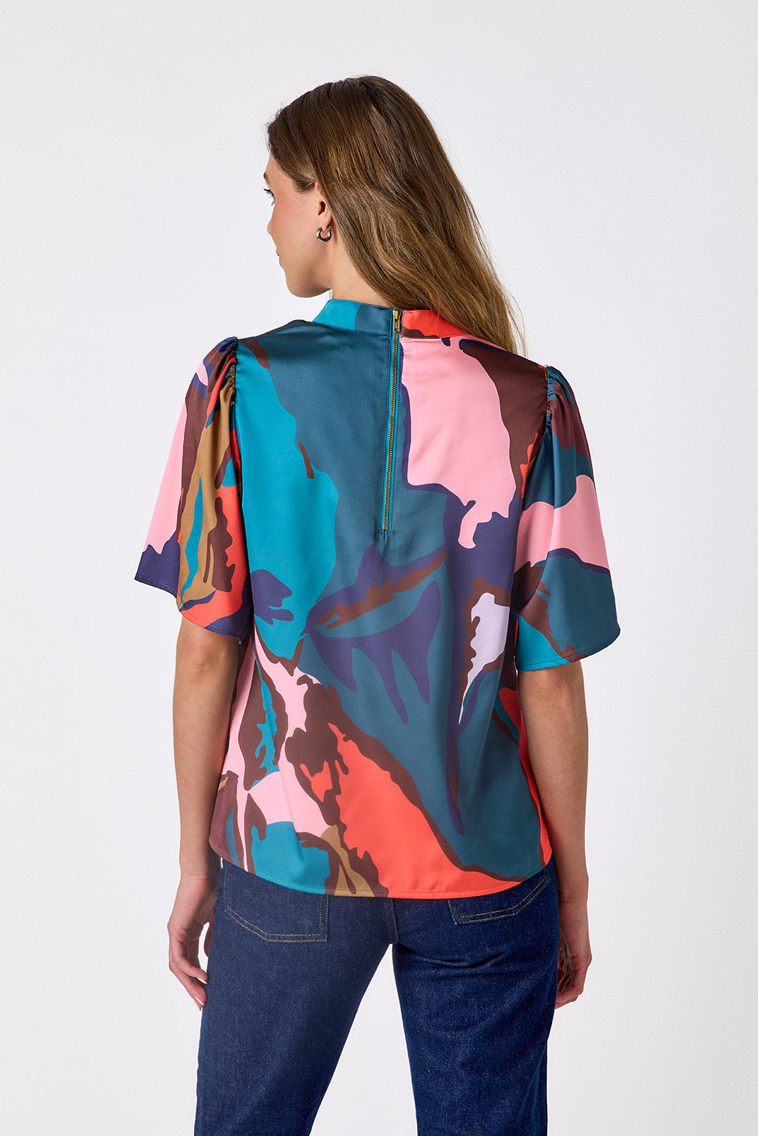 Leaf Study A-line short sleeve top on model – CROSBY by Mollie Burch