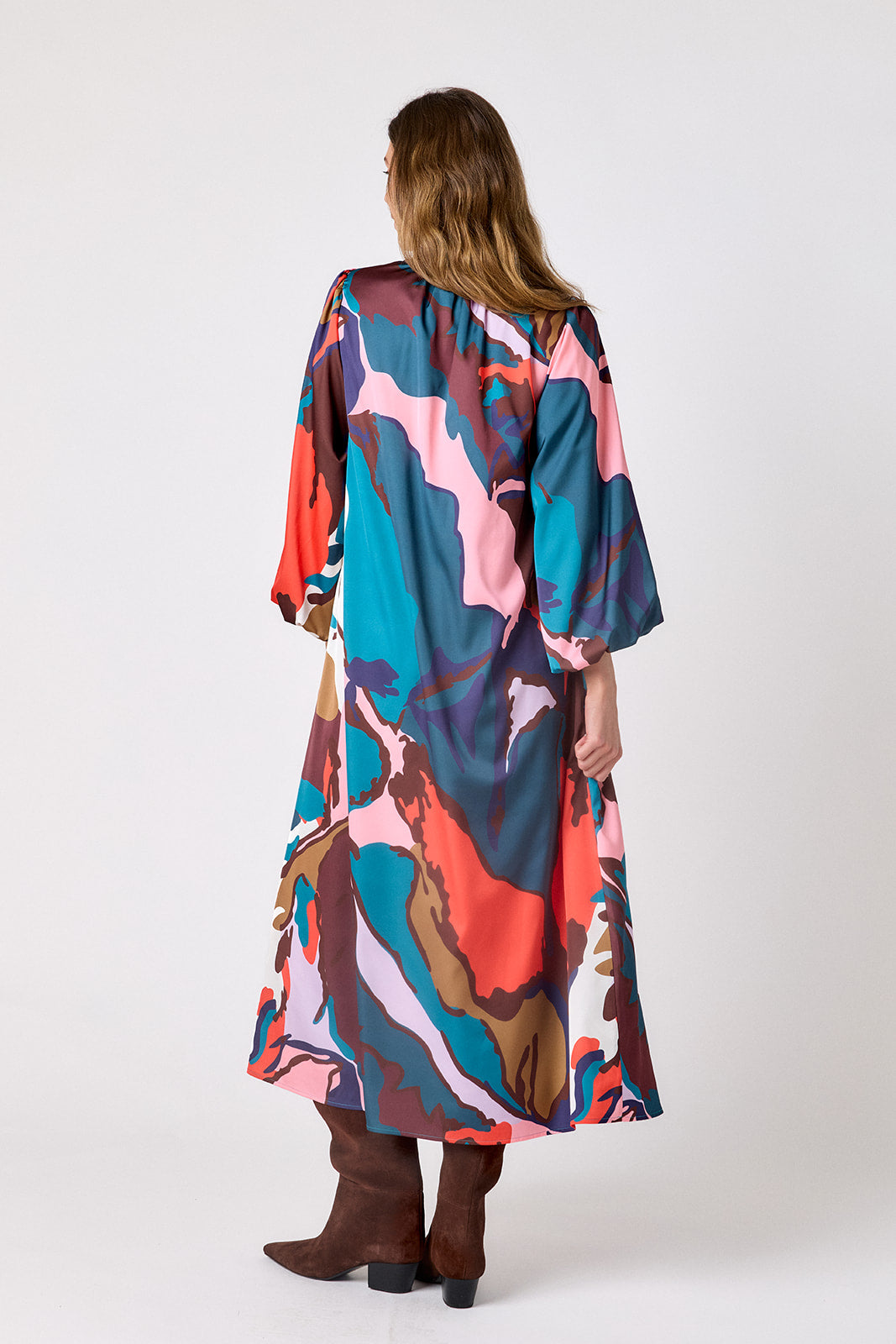 Leaf Study swingy maxi dress on model – CROSBY by Mollie Burch