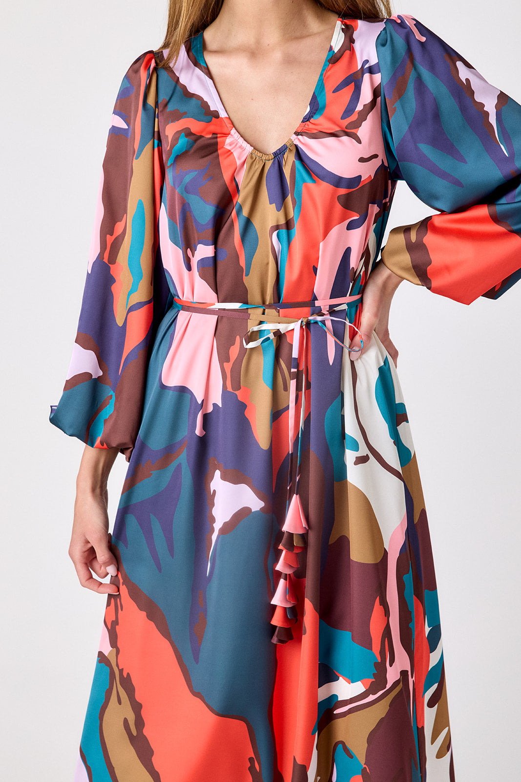 Leaf Study swingy maxi dress on model – CROSBY by Mollie Burch