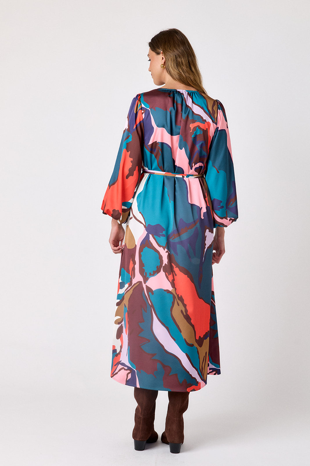 Leaf Study swingy maxi dress on model – CROSBY by Mollie Burch