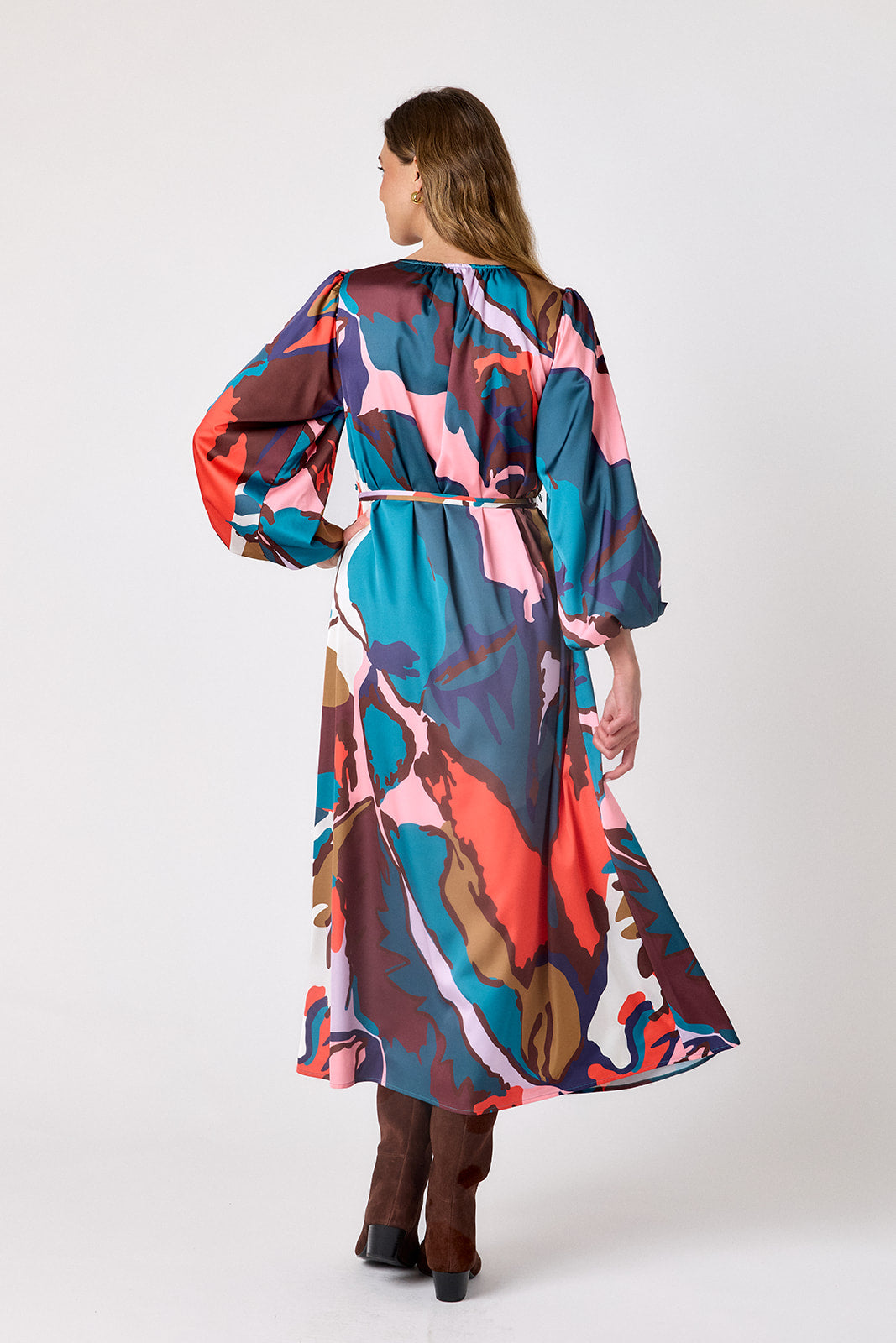 Leaf Study swingy maxi dress on model – CROSBY by Mollie Burch