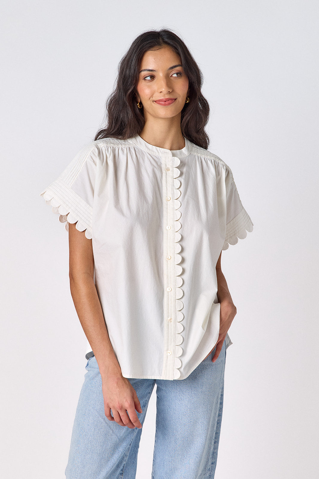Magnolia scalloped tunic top on model — CROSBY by Mollie Burch