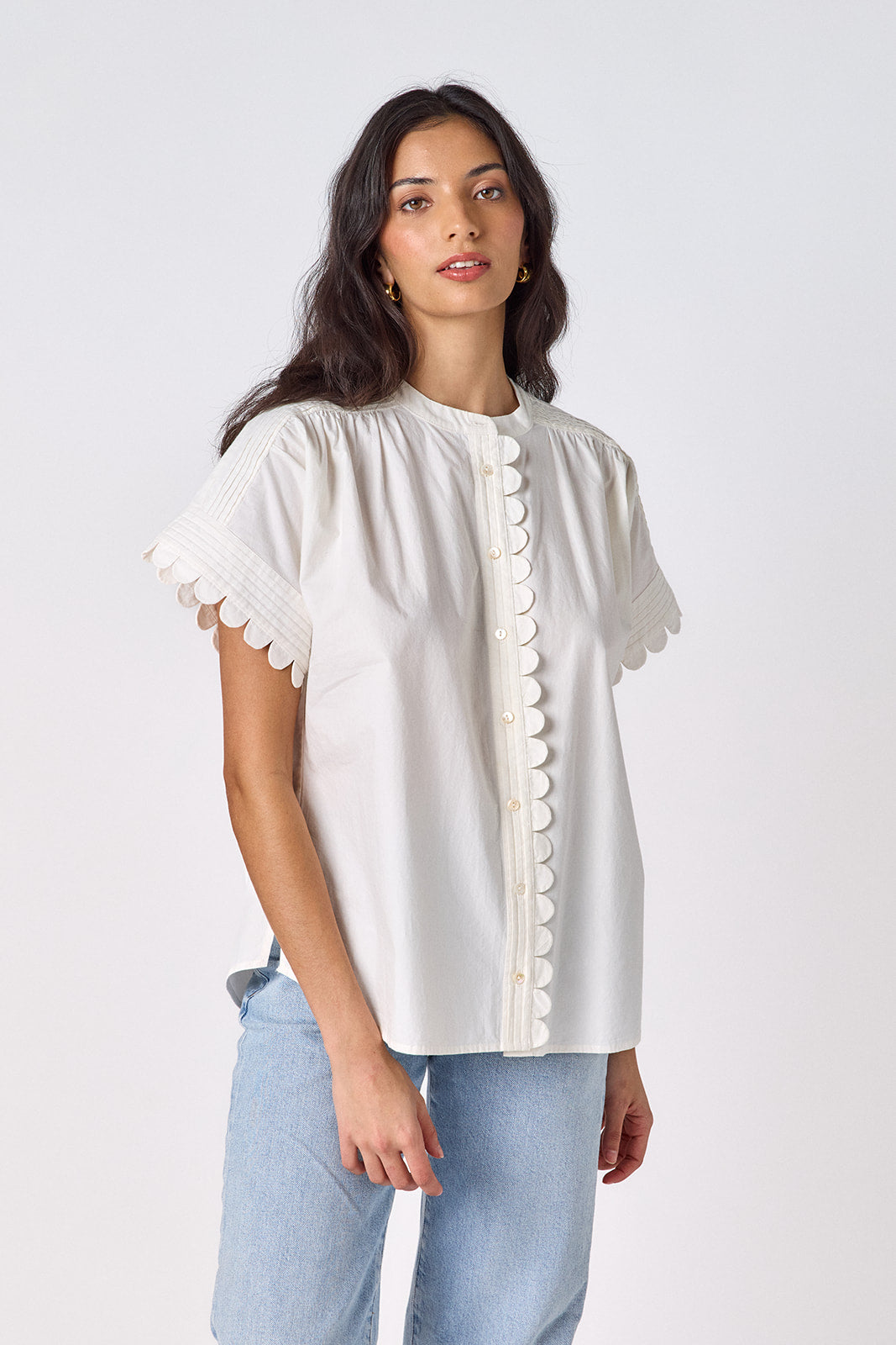 Magnolia scalloped tunic top on model — CROSBY by Mollie Burch