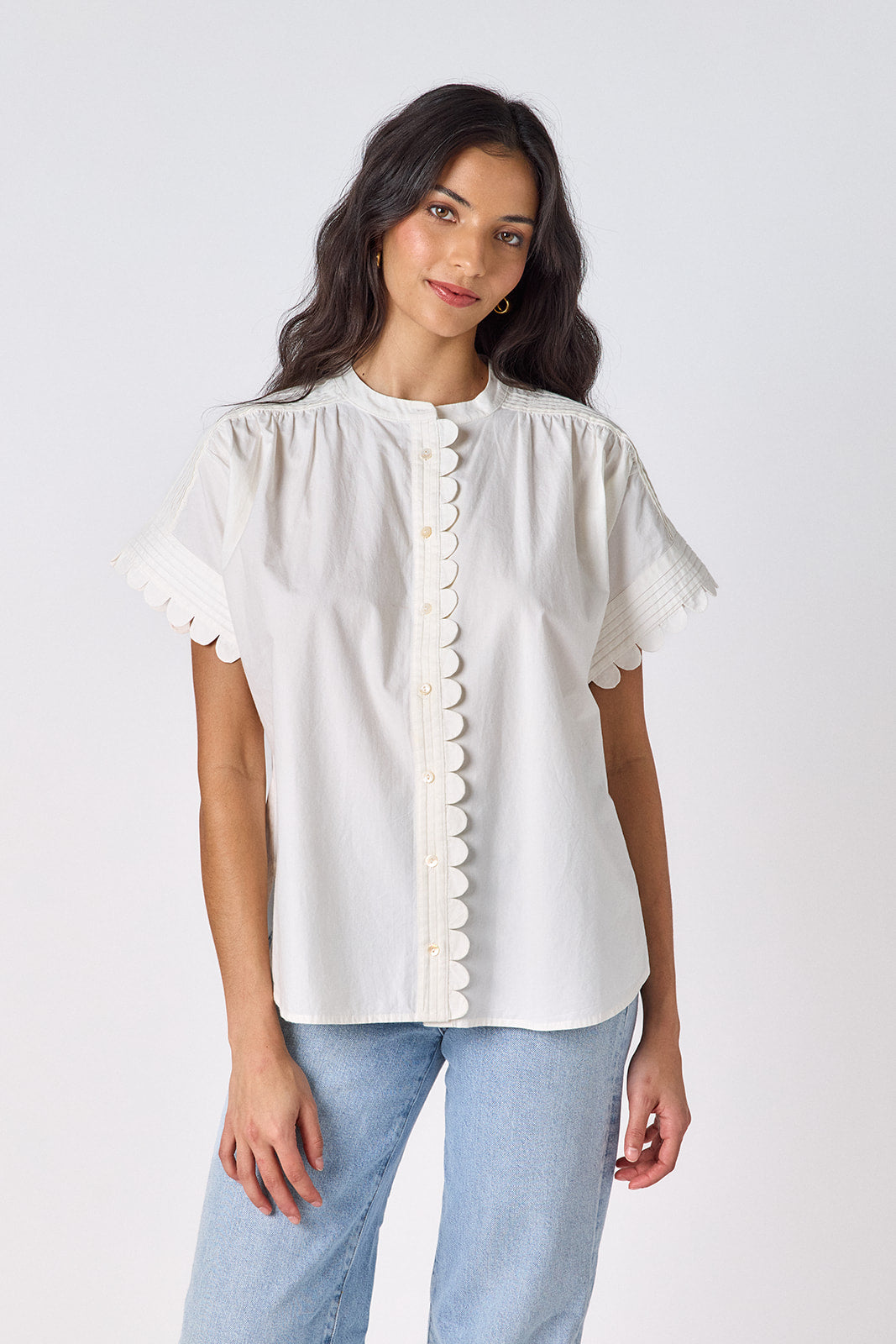 Magnolia scalloped tunic top on model — CROSBY by Mollie Burch