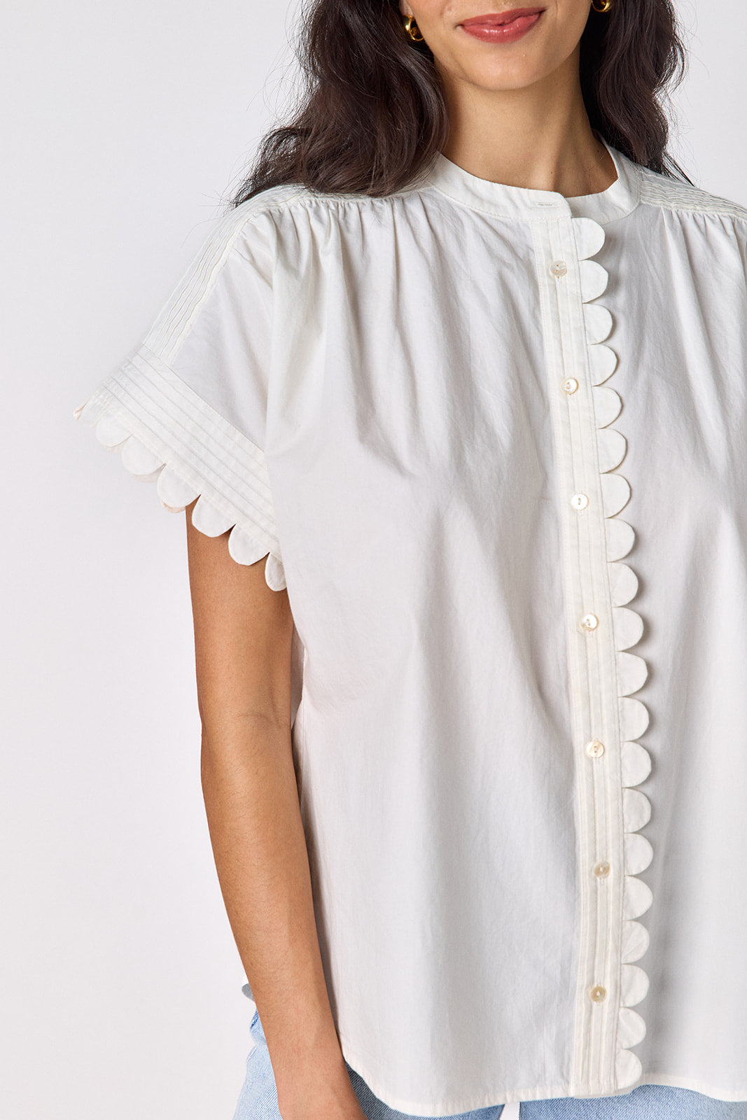 Magnolia scalloped tunic top on model — CROSBY by Mollie Burch