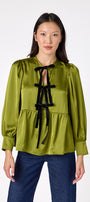 Renny Top featuring festive velvet bow detailing on model – CROSBY by Mollie Burch