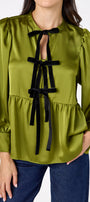 Renny Top featuring festive velvet bow detailing on model – CROSBY by Mollie Burch