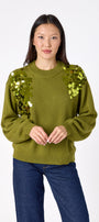 Martini drop shoulder sweater with sequin detailing on model – CROSBY by Mollie Burch