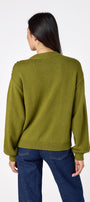 Martini drop shoulder sweater with sequin detailing on model – CROSBY by Mollie Burch