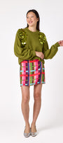 Martini drop shoulder sweater with sequin detailing on model – CROSBY by Mollie Burch