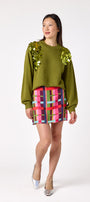 Martini drop shoulder sweater with sequin detailing on model – CROSBY by Mollie Burch