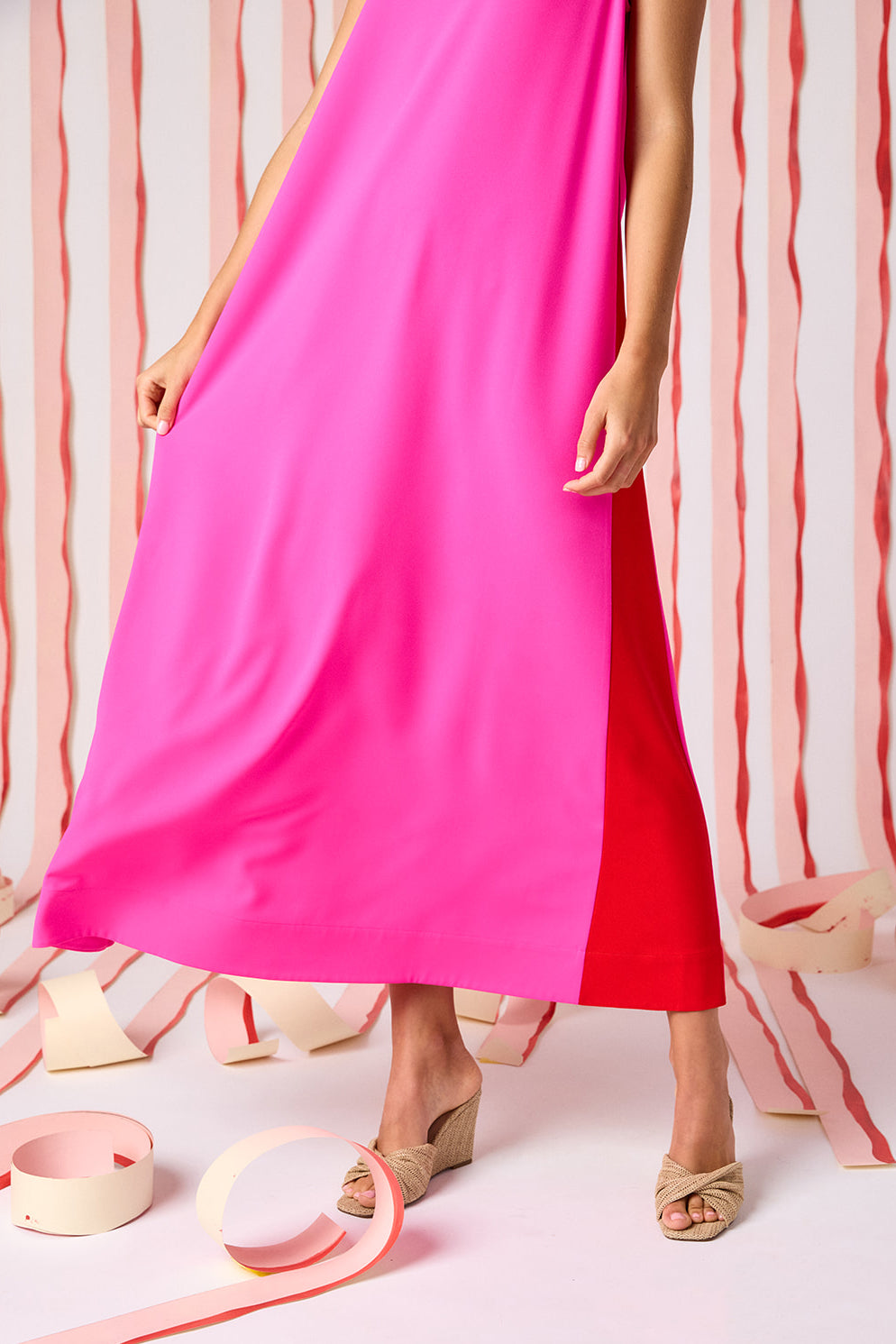 Mollie Pink voluminous sleeveless maxi dress on model — CROSBY by Mollie Burch