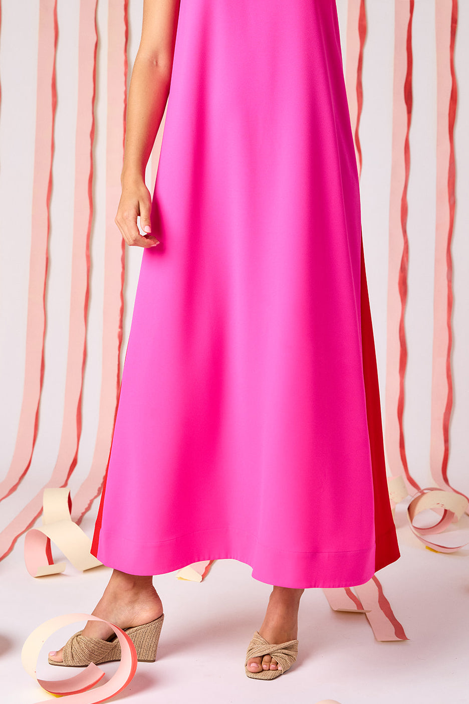Mollie Pink voluminous sleeveless maxi dress on model — CROSBY by Mollie Burch