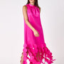 Pink satin festive party dress on model – CROSBY by Mollie Burch
