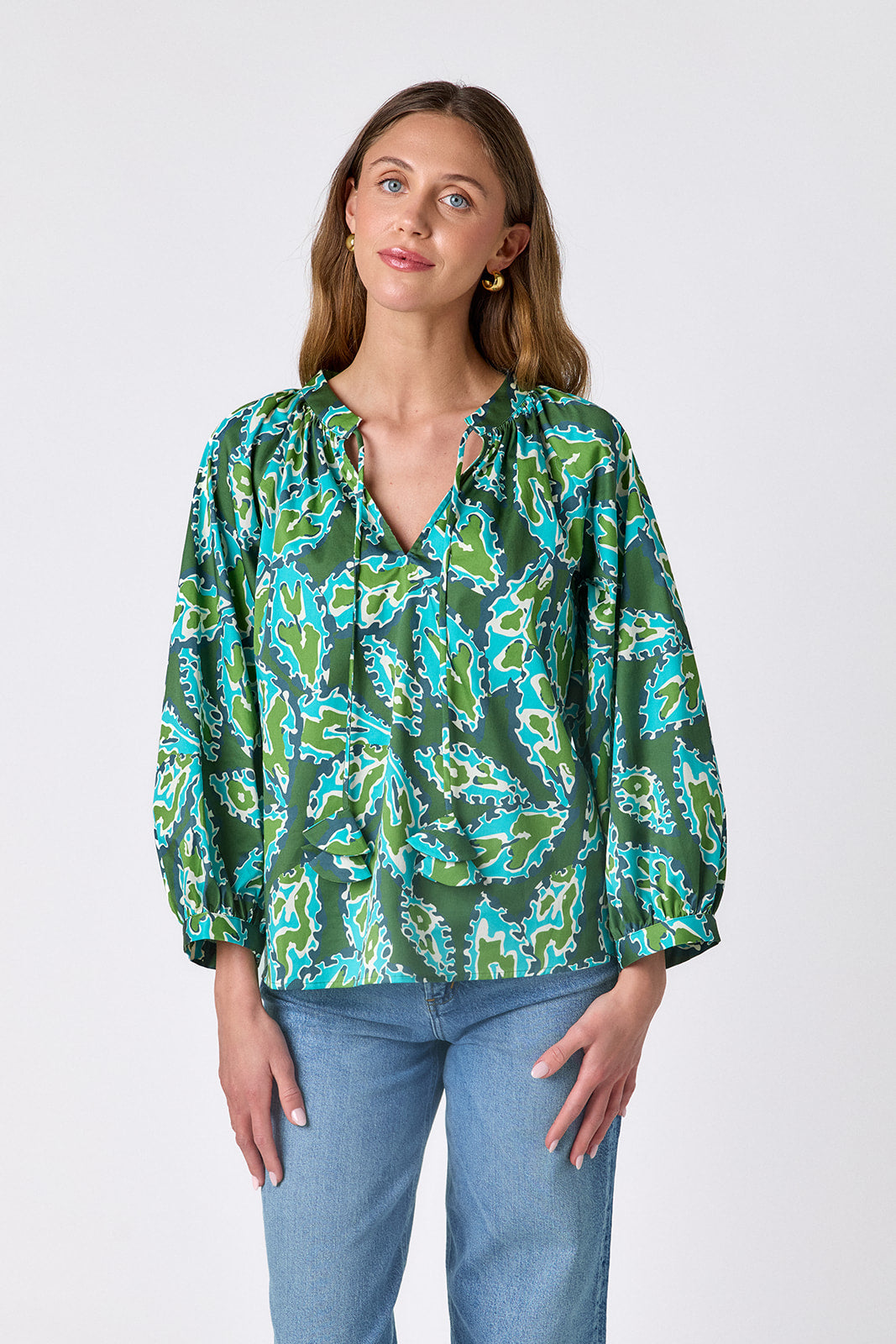 Moss Mirage raglan sleeve top on model — CROSBY by Mollie Burch