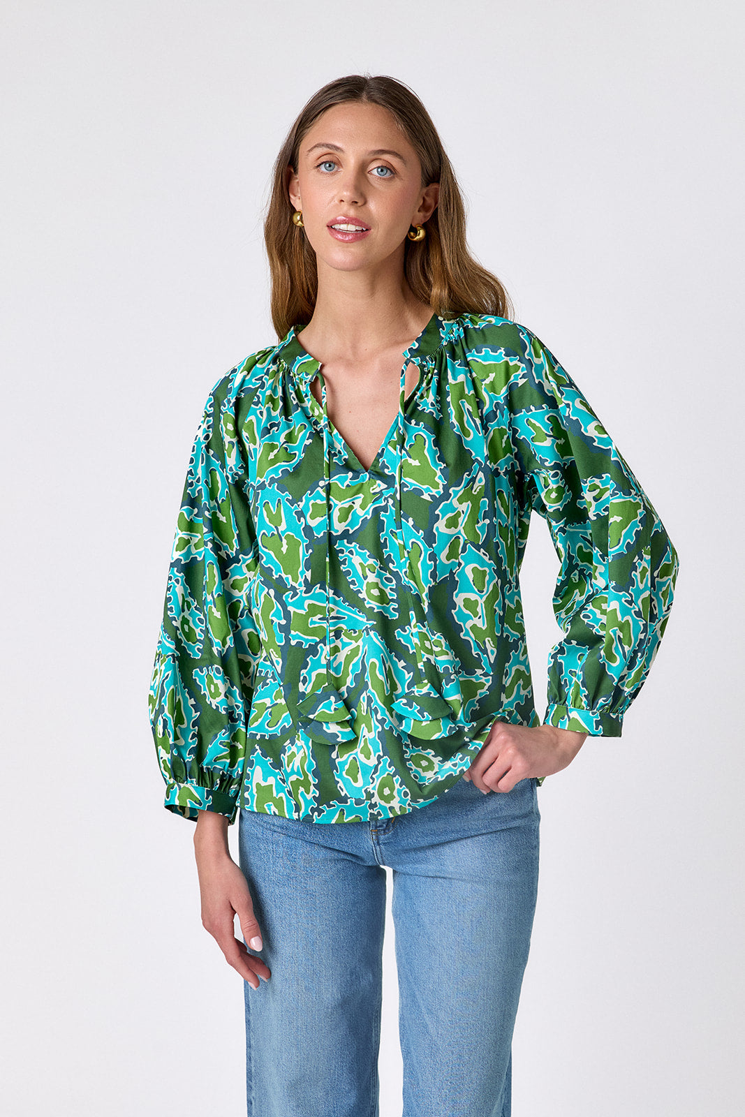 Moss Mirage raglan sleeve top on model — CROSBY by Mollie Burch