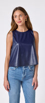 Oxford Navy boxy leather tank on model — CROSBY by Mollie Burch
