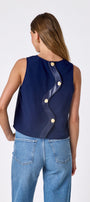 Oxford Navy boxy leather tank on model — CROSBY by Mollie Burch