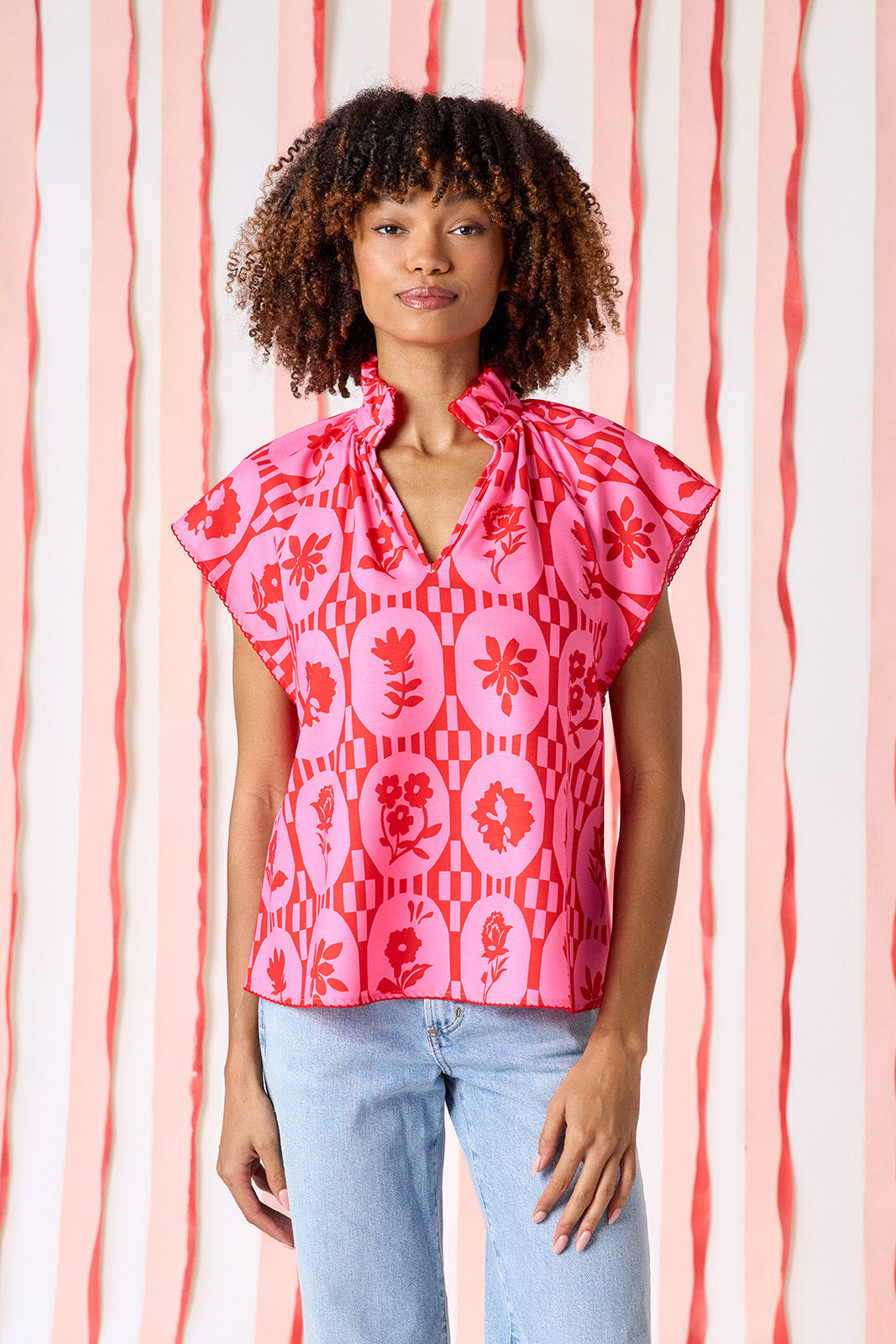 Parterre Floral raglan style short sleeve top on model — CROSBY by Mollie Burch