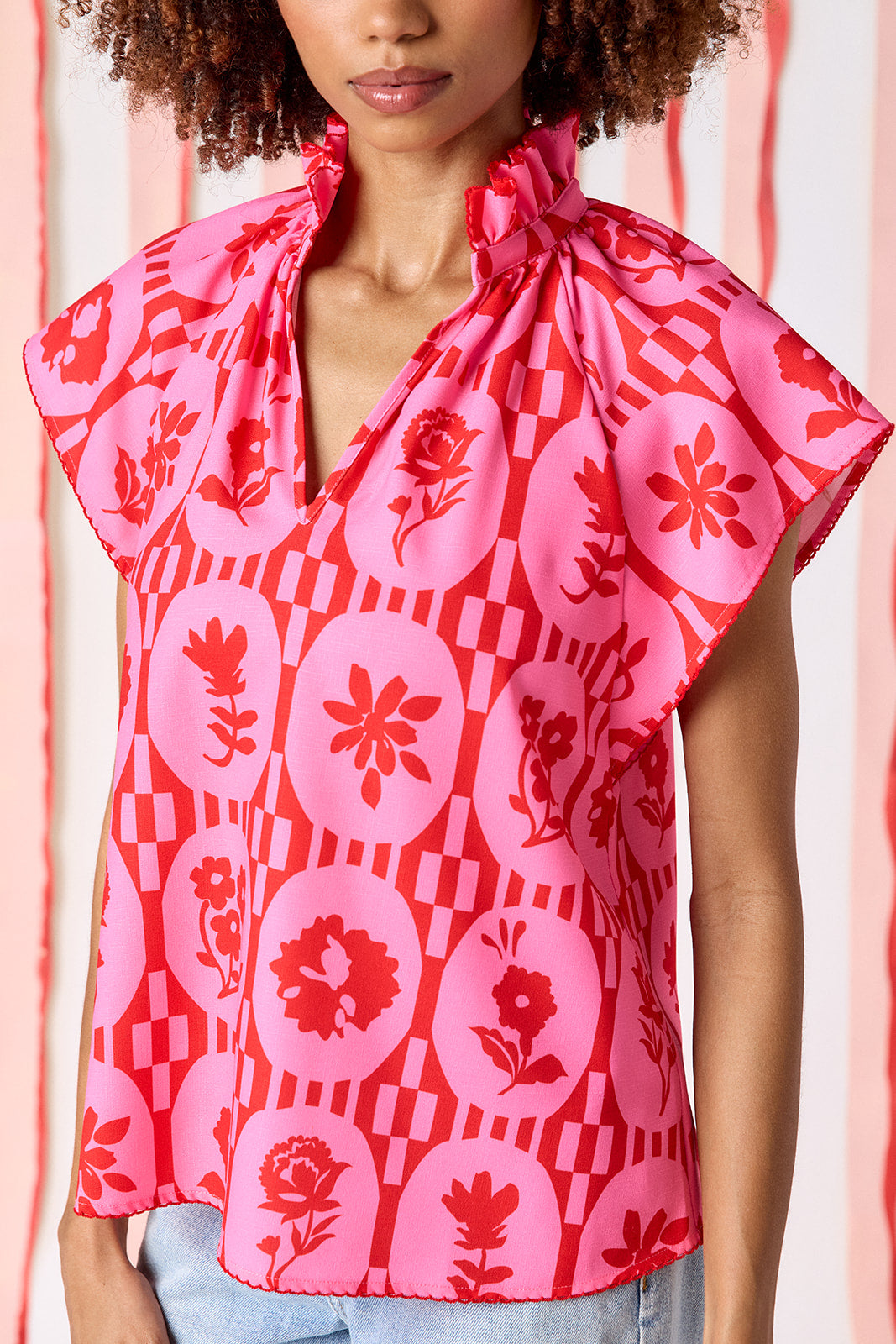 Parterre Floral raglan style short sleeve top on model — CROSBY by Mollie Burch