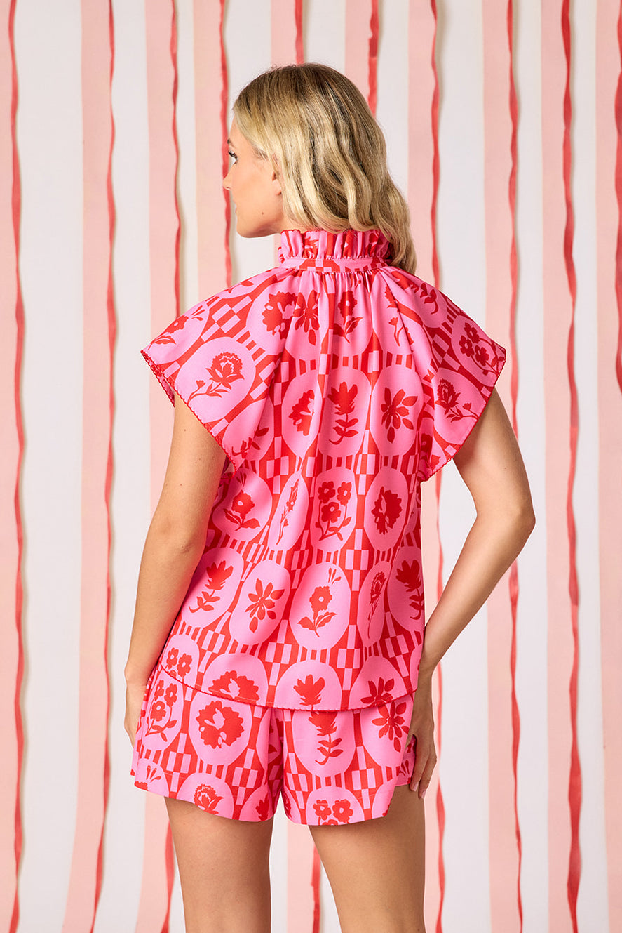 Parterre Floral shorts with matching top on model — CROSBY by Mollie Burch
