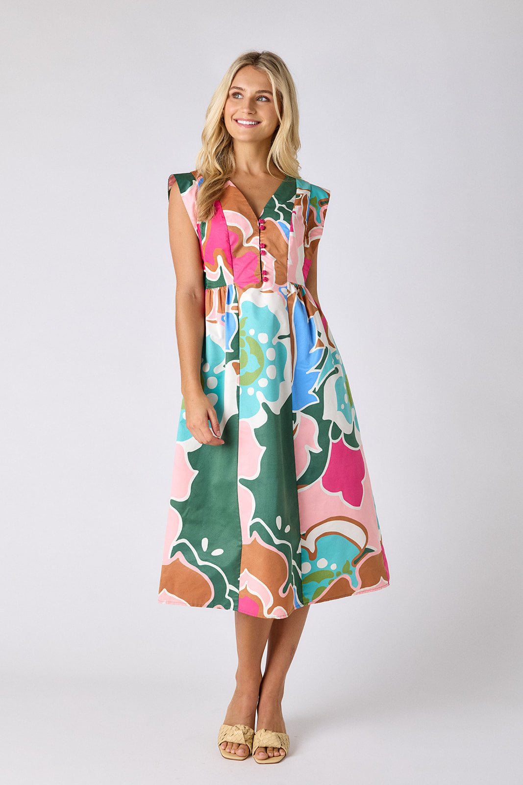 Petal Pop A-line midi dress on model — CROSBY by Mollie Burch