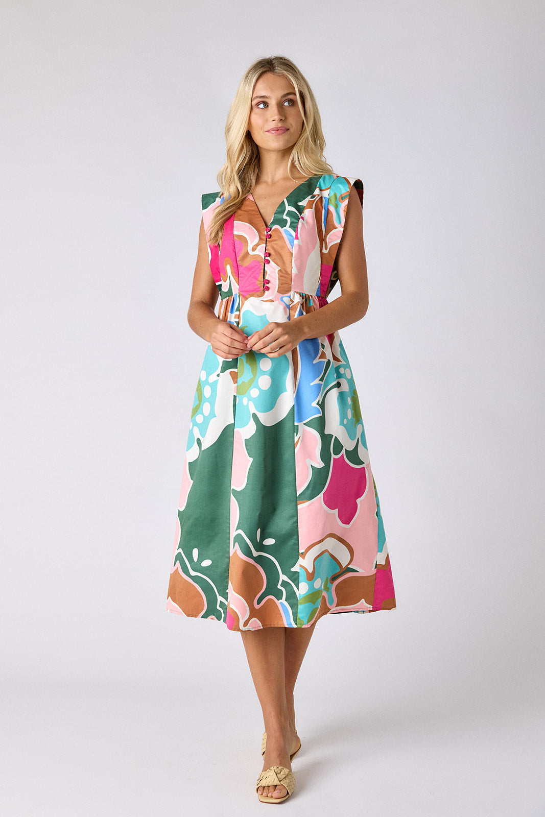 Petal Pop A-line midi dress on model — CROSBY by Mollie Burch