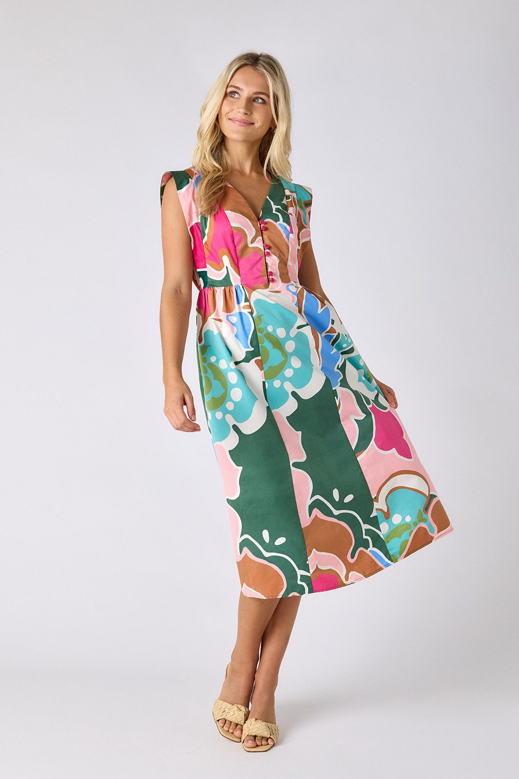 Petal Pop A-line midi dress on model — CROSBY by Mollie Burch