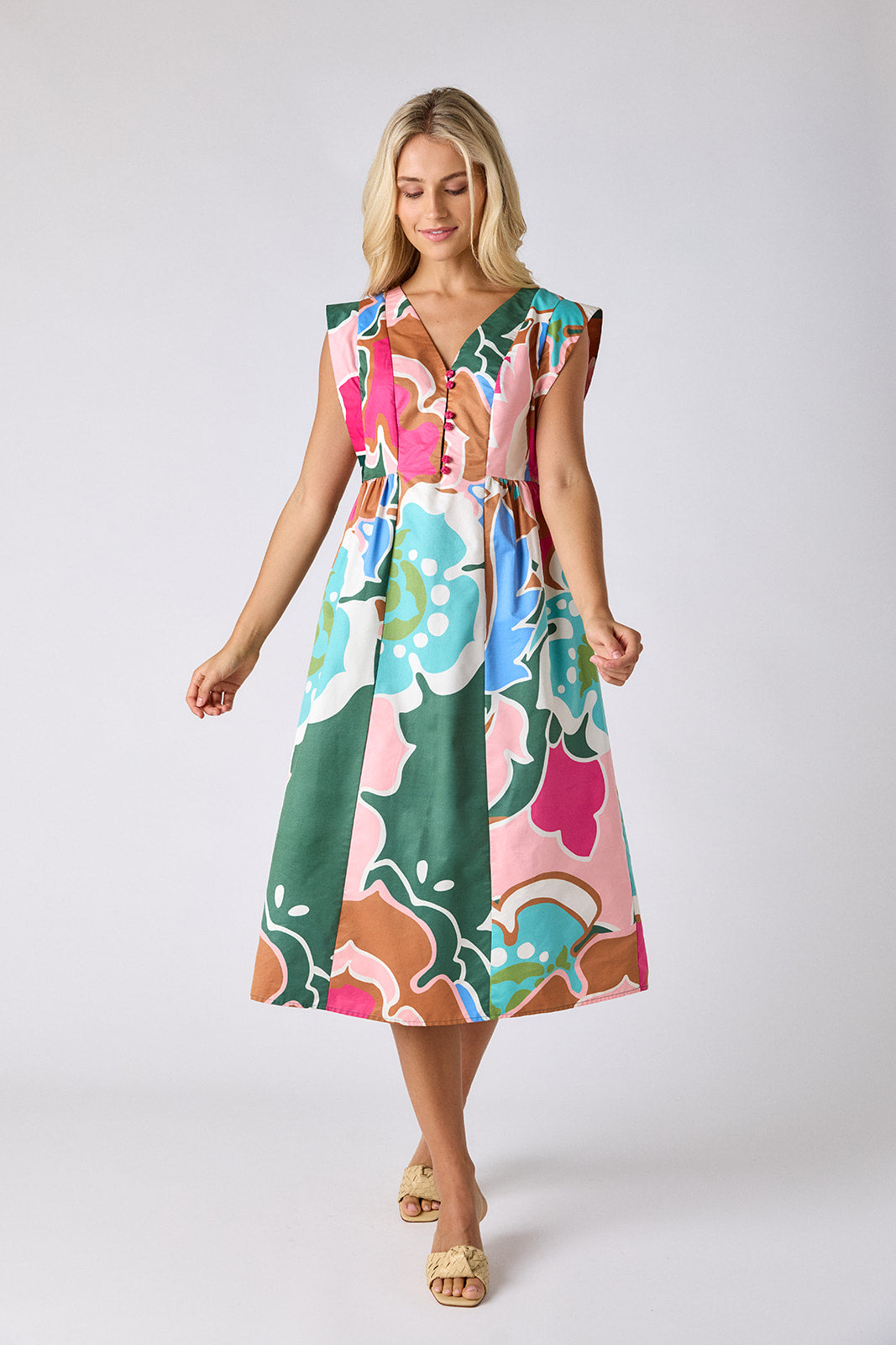 Petal Pop A-line midi dress on model — CROSBY by Mollie Burch